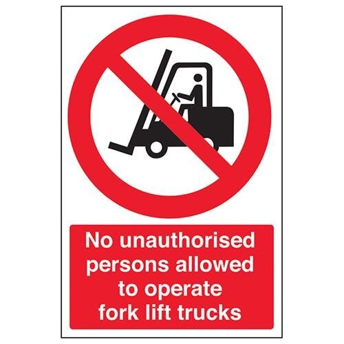 V Safety VSafety geen ongeautoriseerde personen toegestaan ​​om vork lift trucks teken te bedienen - 200mm x 300mm - zelfklevende vinyl