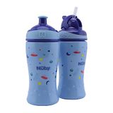 Nuby - Dubbelpack no-spill Flip-It Drinkfles met rietje 360ml + Pop-Up Drinkfles 360ml voor kinderen - Zonder BPA - Blauw