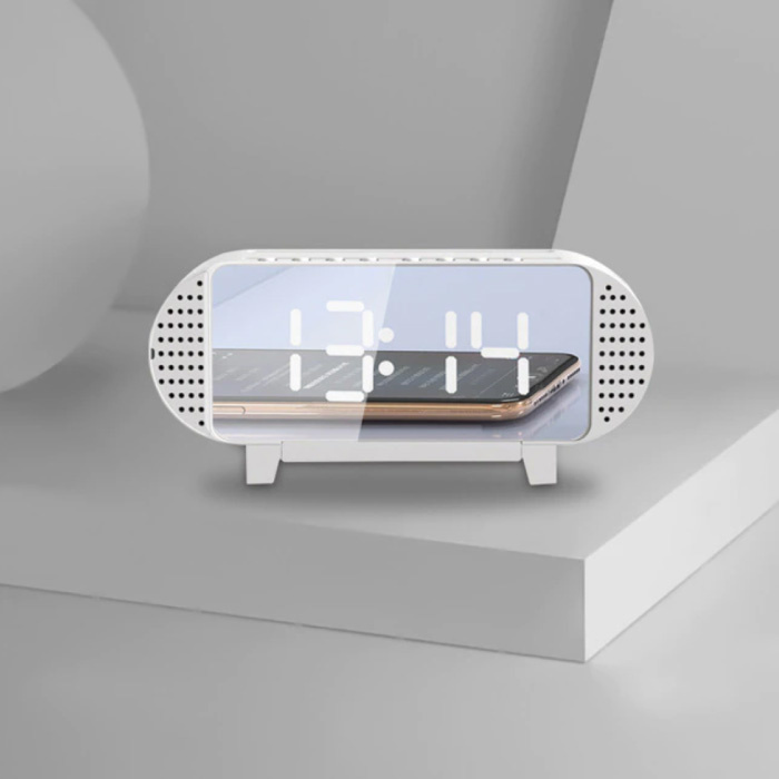 VITOG Digitale LED Klok met Luidspreker - Wekker Spiegel Alarm Telefoonhouder Snooze Helderheid Aanpassing Wit