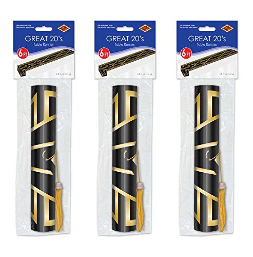 Beistle 59907 - Tafellopers - 3-delig - 11" x 6' - Papier - Zwart/Goud