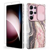 SHEDEER Compatibel met Samsung Galaxy S25 Ultra hoesje met schuifcamerahoesje + schermbeschermer, TPU voorframes Schokbestendige, krasbestendige hoes van, Verre zwart