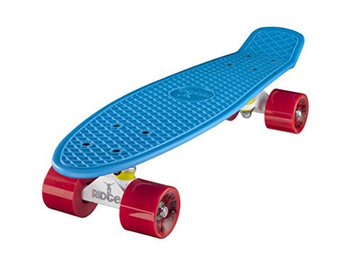 Ridge Skateboard 55cm Mini Cruiser Retrostijl: Ltd Edition oksels, compleet U gemonteerd en blauw-wit-rood, 56 cm
