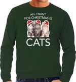Bellatio Decorations Katten Kitten Kersttrui sweater - All I want for Christmas is cats - groen - voor heren - Kerstkleding M