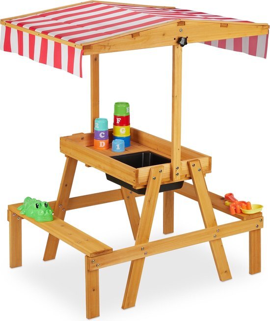 Relaxdays Speeltafel kinderen met dak - picknicktafel - zandtafel - tuin - tuintafel