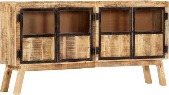 vidaXL Dressoir 160x30x80 cm massief ruw mangohout bruin en zwart