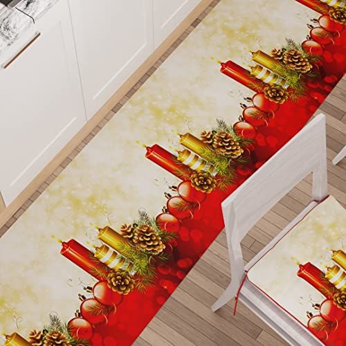 PETTI Artigiani Italiani - Keuken tapijt - Kerstmis - 52 x 180 cm - Design kaarsen - Antislip en wasbaar - Made in Italy