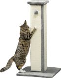 PawHut Kratzstamm, 81cm Kratzsäule, Sisal-Katzenkratzbaum mit Spielball, Kratzbaum für Katzen, Kratzmöbel für Katzen bis 5 kg, Indoor, Grau, Creme
