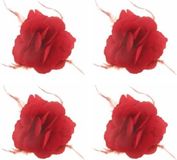 Merkloos Decoratie of Hawaii/Spaanse haarbloem met veren - Set van 6x stuks - rouge - 10 x 10 cm - carnaval verkleed haarbloemen