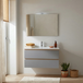 Kiamami Valentina - Meuble de salle de bain 90 cm avec 2 tiroirs chêne well, façades gris anthracite, lavabo en céramique, miroir 90 x 60 cm et lampe LED chromée Budapest