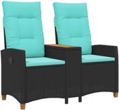 vidaXL Ligbank met tafel 2-Seater 126 x 65 x 112 cm polyrattan Zwart en turquoise