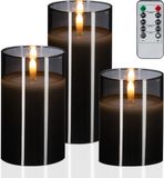 Merkloos Relaxdays Led kaarsen in glas - set van 3 - met afstandsbediening - grijs