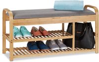 Merkloos Relaxdays Schoenbank met zitting - Opbergruimte - Kussen - Hal - Bamboe - Grijs/Naturel - 100.5 x 33 x 50 cm