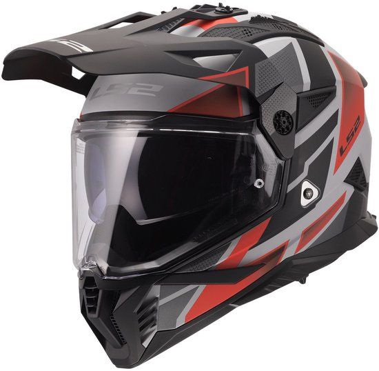 LS2 MX702 Pioneer II Block Endurohelm - Grijs/rood - XL