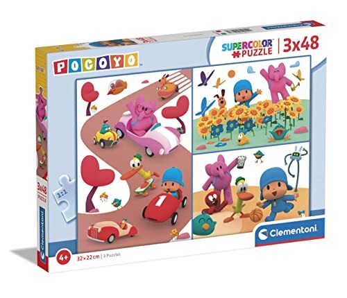 Clementoni - Pocoyo Supercolor puzzel Pocoyo-3 x 48 (incl. 3 x 48 stuks) kinderen 4 jaar oud, puzzel cartoons-Made in Italy, meerkleurig, 144778