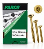 PARCO Spaanplaatschroeven 3,5 x 20 mm – Torx Schroeven voor Hout & Spaanplaat – Geel Verzinkt – Voldraad – TX15 – 1000 Stuks