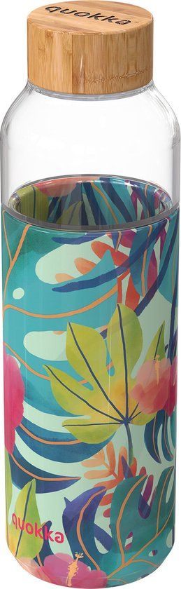4KidsOnly Quokka Drinkfles Flow Tropical Glas 660 Ml Blauwgroen