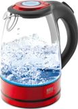 Bass Polska Glazen waterkoker 1,7 liter met ledverlichting, BPA-vrij, 1500 W, kalkfilter, 360° basis, gehard glas, rood