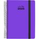 Grafoplas Kalender 2025, dag per pagina, 15 x 21 cm, neonpaars, Spaans, spiraalbinding, hardcover, glanzend papier, rubberen sluiting, afgeronde hoeken, inclusief stickers