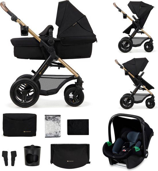 Kinderkraft MOOV 2 AIR 3-in-1 Kinderwagen – Grote Opblaasbare Wielen – Travel System met MINK PRO i-Size Autostoeltje – Zwart