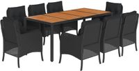 vidaXL 9-delige Tuinset met Kussens, Zwart, van Polyrotan