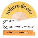 Fisura – Waaier met de tekst “soltero de oro”. Perfecte handventilator voor bruiloften. Ophangkoord inbegrepen. Formaat: 42,5 x 23 cm.