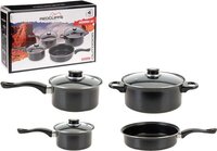 Redcliffs 4-delige Pannenset - Zwart - Anti-Aanbaklaag - 7-delig - Geschikt voor Gas - Met Glazen Deksel