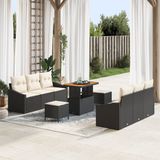 vidaXL Tuinbank - Set - 9 - st - Zwart - poly - rattan