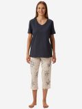 Uncover by Schiesser SCHIESSER Vrouwen Pyjama Dierenprint Blauw/grijs Korte mouw Katoen Maat 36