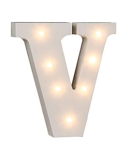 Out of the Blue 57/6095 - houten letter "V" verlicht met 7 LED-lampen, werkt op batterijen, ca. 16 cm