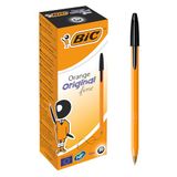 BIC Oranje originele fijne balpennen, zwarte schrijfpennen ideaal voor school, Fine Point (0,8 mm), verpakking van 20 stuks