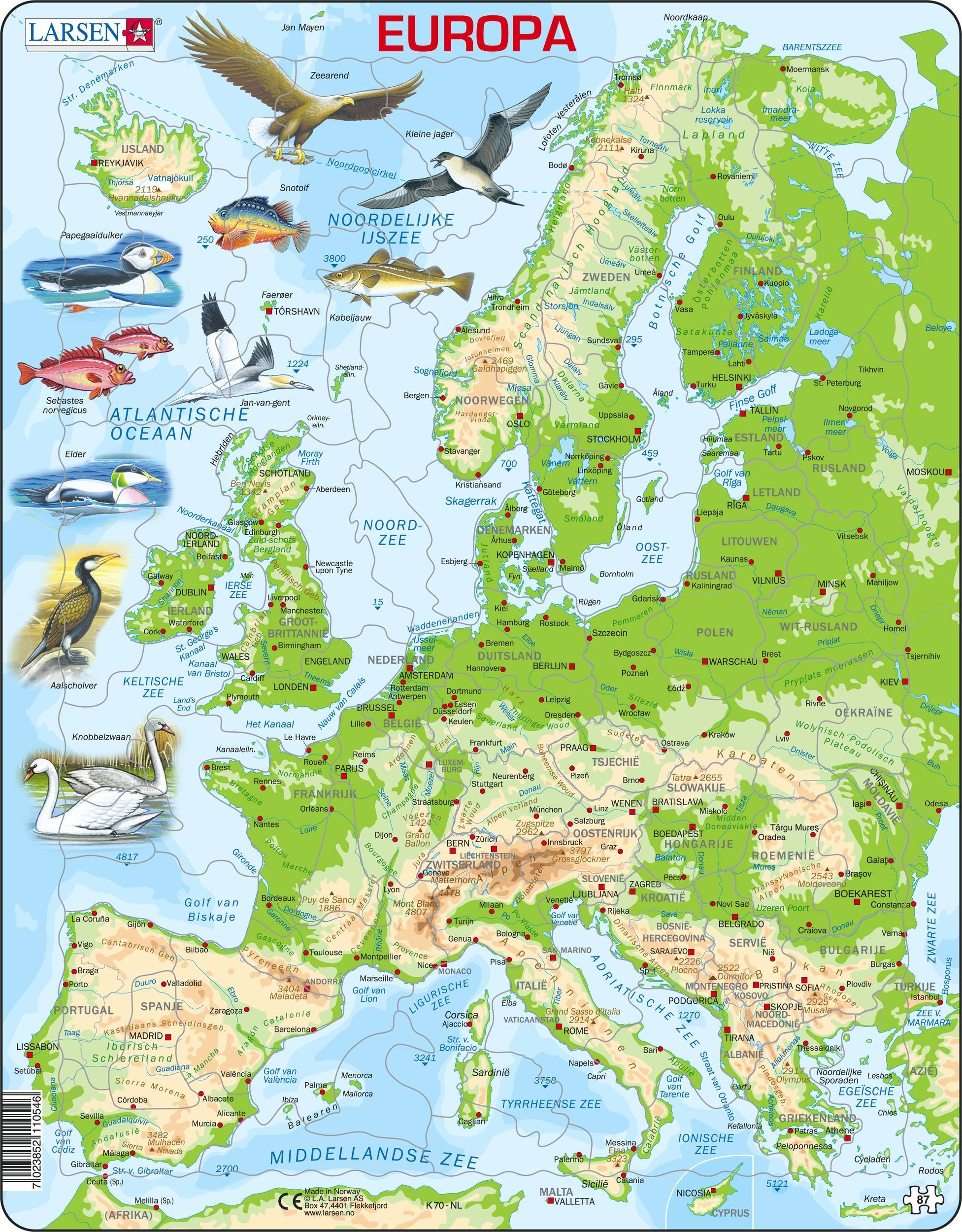 Larsen Maxi Kaart Europa Geografisch met Dieren 87 stukjes