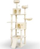VOUNOT® Arbre à chat 215 cm, meuble pour chat XXL à plusieurs niveaux, avec panier, balles en peluche, poteaux épais, arbre d'escalade pour chat, beige