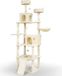 VOUNOT® Arbre à chat 215 cm, meuble pour chat XXL à plusieurs niveaux, avec panier, balles en peluche, poteaux épais, arbre d'escalade pour chat, beige