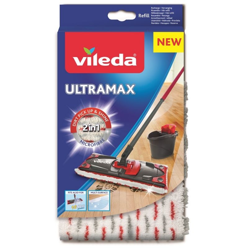 Vileda Ultra-Max Mop Head - Red, White - Fiber - 350mm Wide
