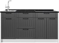 Vicco Keukenblok Fame-Line, Donkergrijs/Wit, 150 cm, WB Antraciet