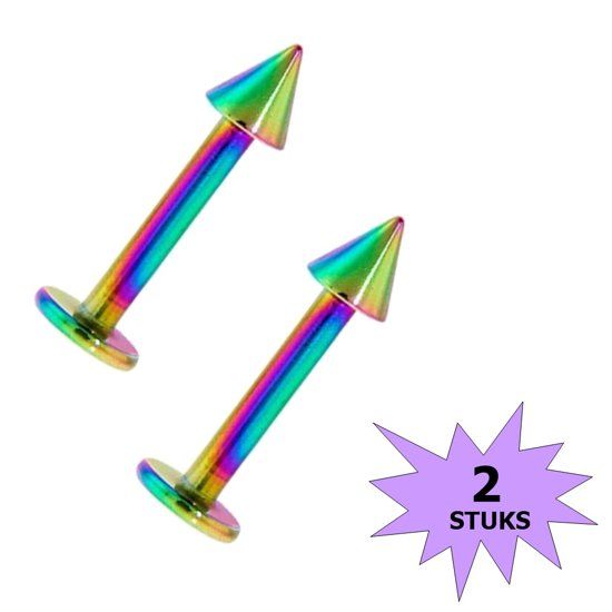 Fako Bijoux® - Labret Piercing - Spike - 3mm - Multicolour - 2 Stuks