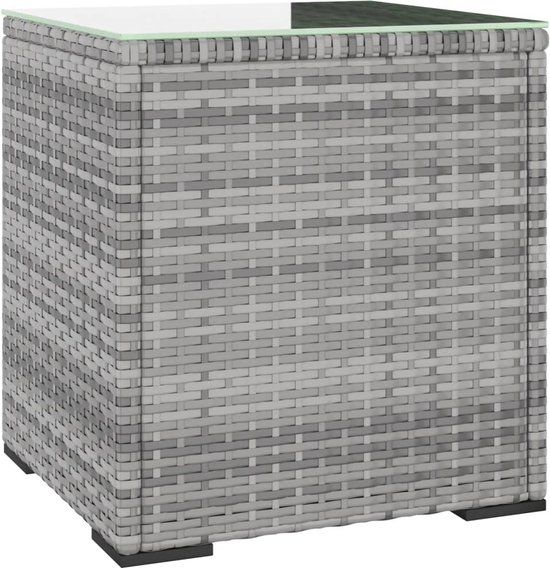vidaXL Bijzettafel 40x37x40,5 cm polyrattan en gehard glas grijs