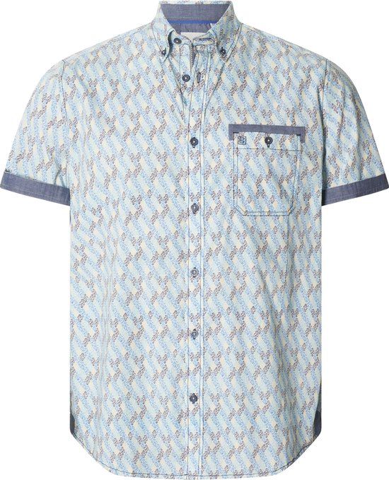 Babista heren overhemd met korte mouwen - 45/46 - blauw - katoen - regular fit - gebloemd