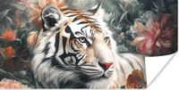 PosterMonkey Poster Tijger - Wilde dieren - Bloemen - Jungle - 120x60 cm