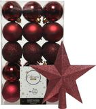 Kaemingk B.V. Boules de Noël - 30x pièces - incl. étoile pic - rouge foncé - plastique