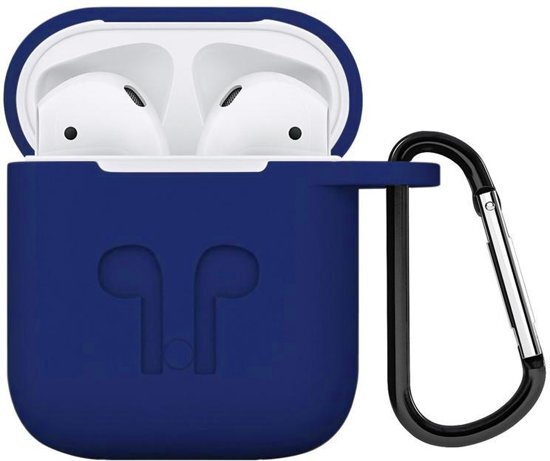 KELERINO. Airpods hoesje siliconen case - 3 in 1 set + strap + earhoox voor Apple Airpods - Donker blauw