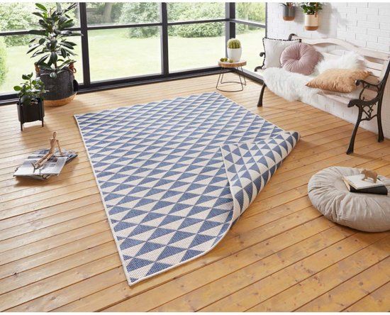 Bougari Binnen & Buiten Vloerkleed Tahiti 103765 80x250 cm Crème & Blauw