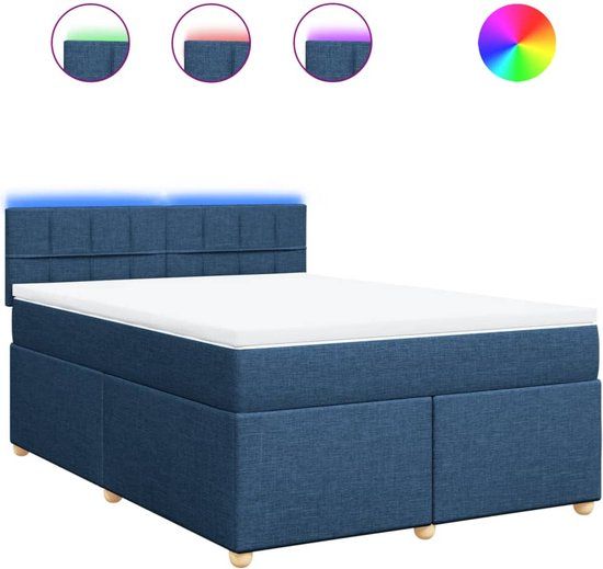 vidaXL Boxspring met matras stof blauw 140x200 cm