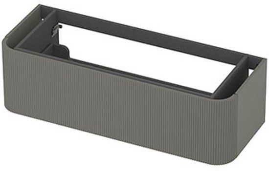 INK - Afgeronde Onderkast Gelakt 1 Lade Softclose met Gefreesd Front Tbv Grepen - 1200x450x350 Mm - Mat Beton Groen