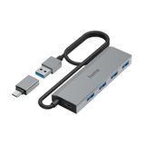 Hama 00200138 USB-hub 4 poorten USB-A USB 3.2 Gen1 5 GBit/s Met USB-C stekker Grijs