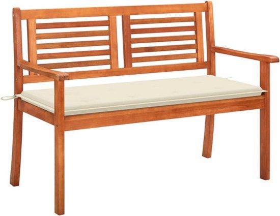 vidaXL Tuinbank 2-zits met Kussen 120 cm Massief Eucalyptushout Crème