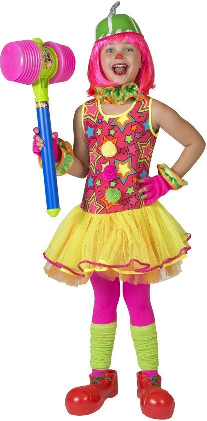 Funny Fashion Clown & Nar Kostuum Gekke Bonte Clown Meisje Maat 104 Carnaval kostuum Verkleedkleding