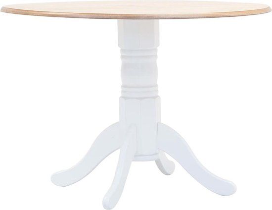 vidaXL Eettafel 106 cm massief rubberwood wit en bruin