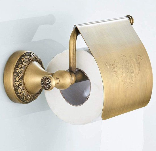 CASEWIND Toiletpapierhouder antiek messing goud retro met deksel wandmontage