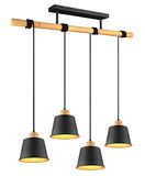 Trio Hanglamp Harris 4-lichts zwart goud met hout